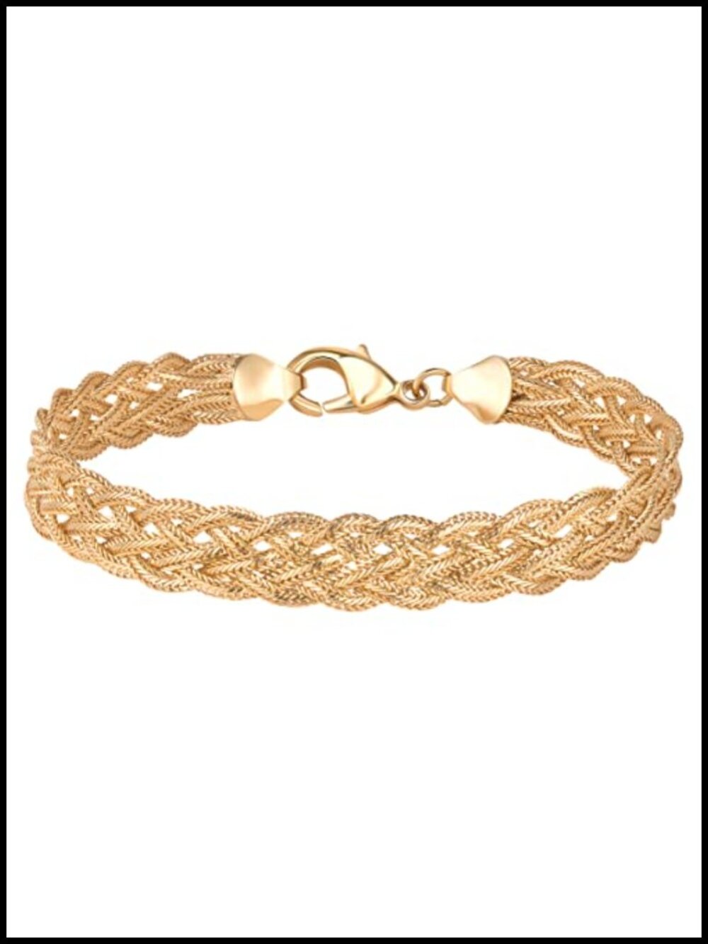 18K Gold Plated Strand Braided Herringbone Mesh Bracelet 7.5 Inches 8.5mm